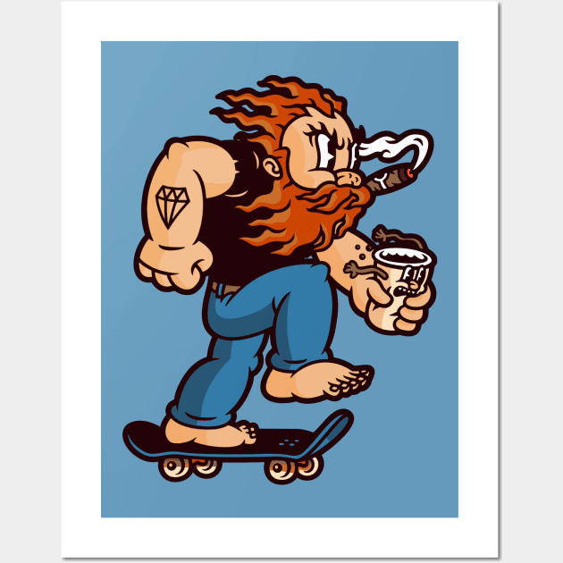 Retro Gingerbeard Man on Skateboard Wall Art by SLAG_Creative